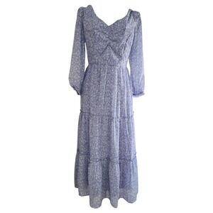 Sincerely Jules Maxi Dress Womens XS Blue Floral Cottagecore Boho Romantic chic